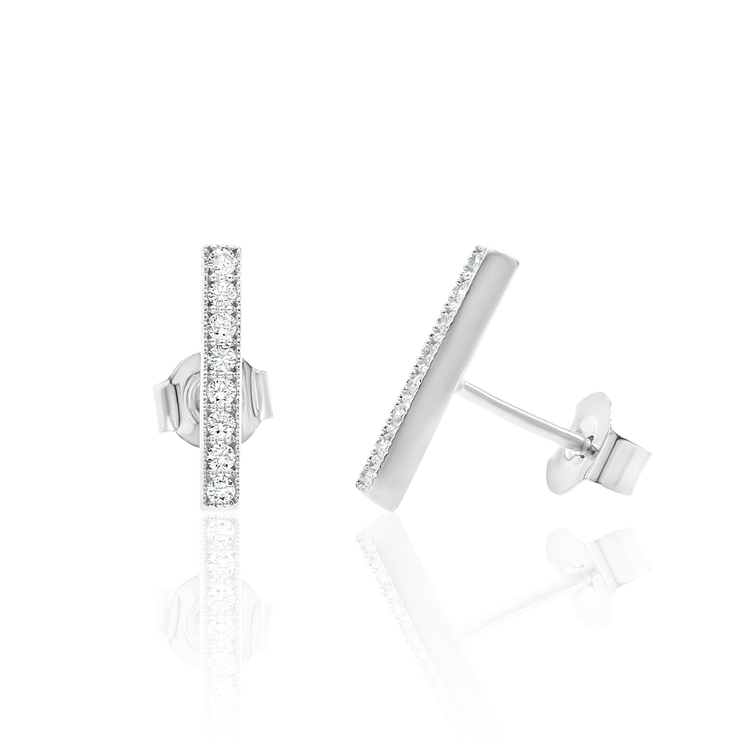 14k Gold Bar Studs Diamond Earrings