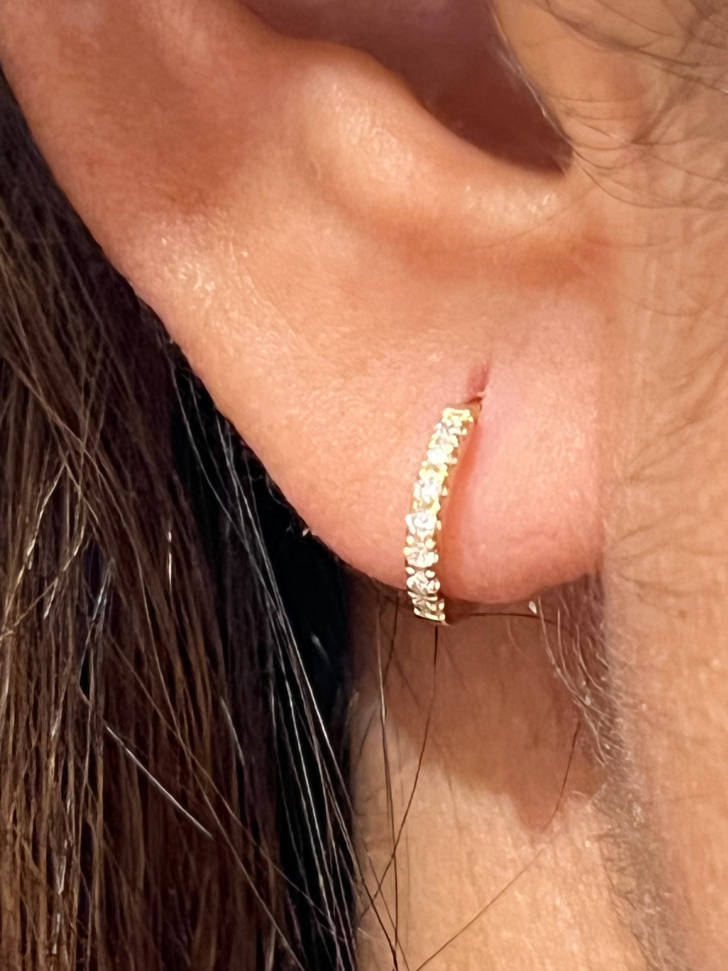 14k Gold Diamond Huggie Hoops Earrings