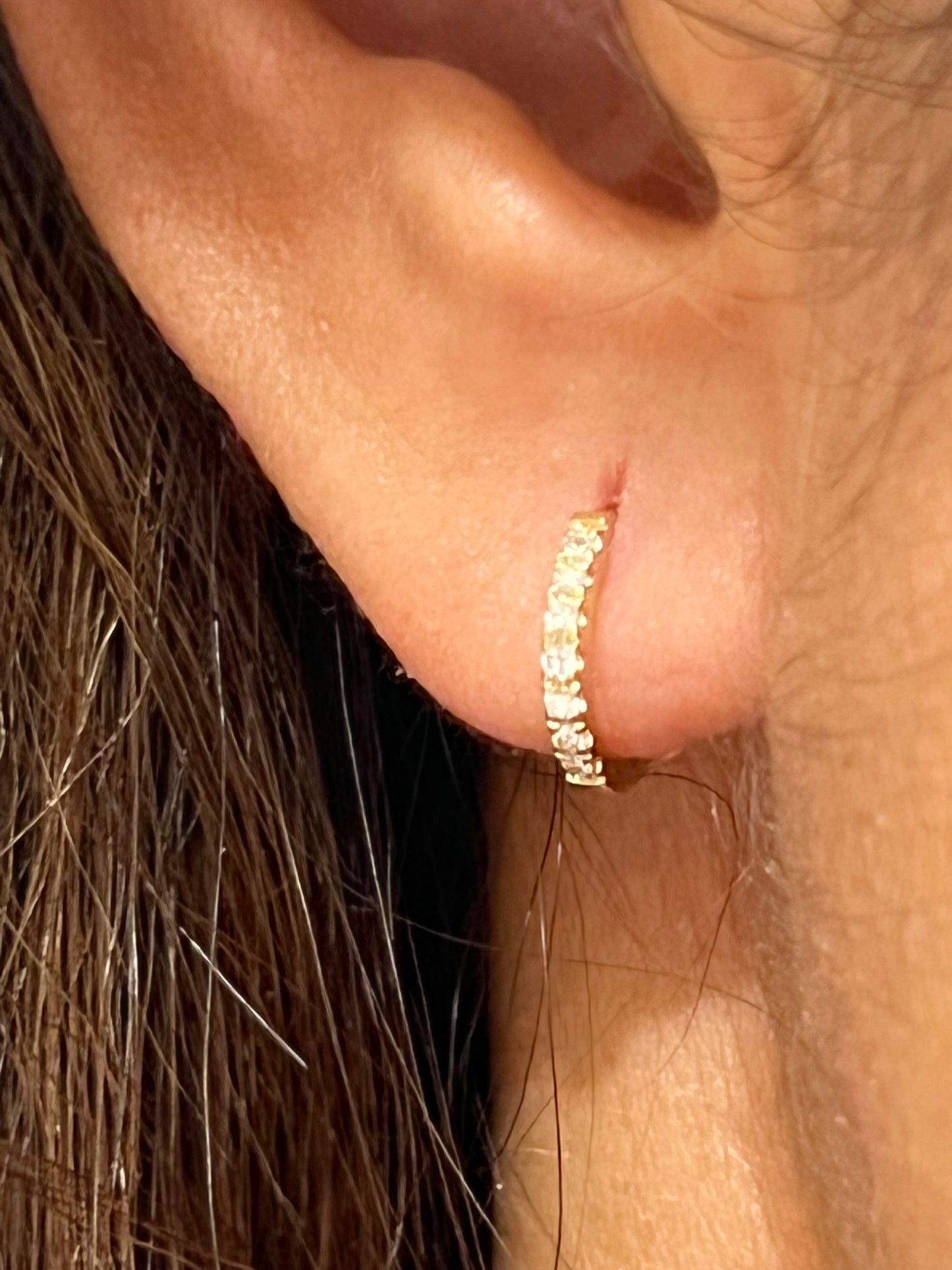 14k Gold Diamond Huggie Hoops Earrings