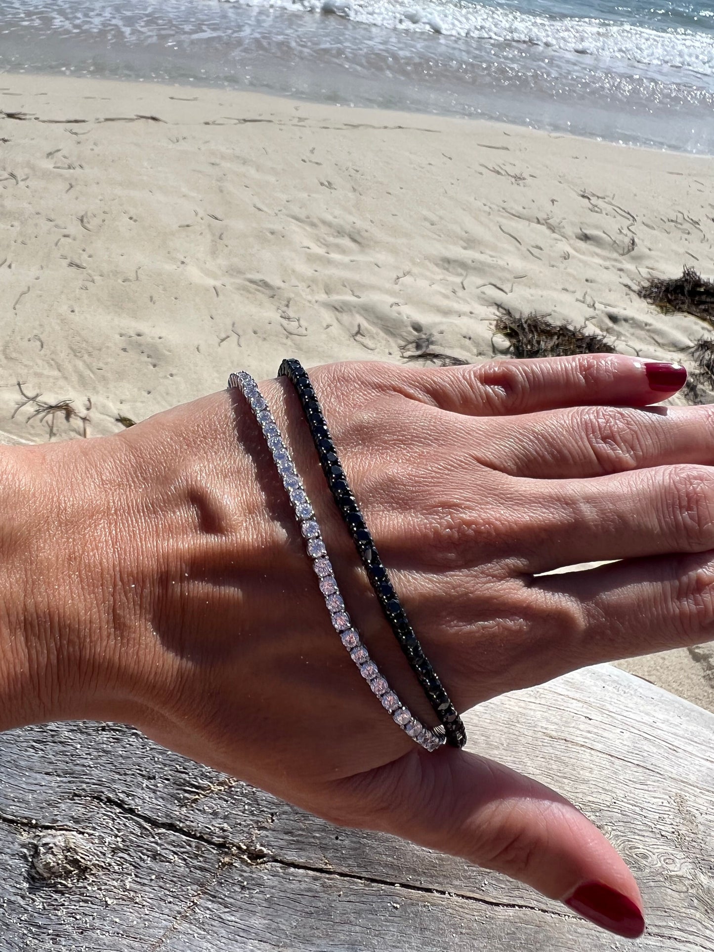 Sterling Silver Black 3mm Tennis Bracelet With Black CZ