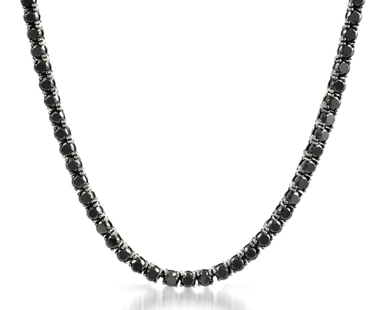 Sterling Silver 16" Tennis Necklace 3mm Black Cubic Zirconia