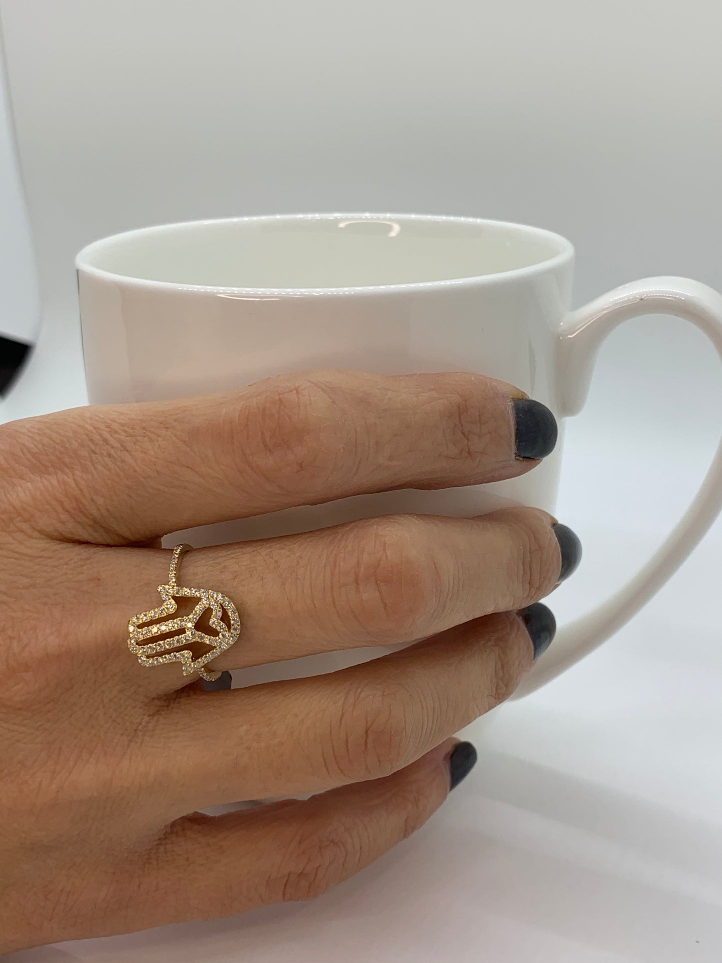 14k Gold Hamsa Heart Diamond Ring