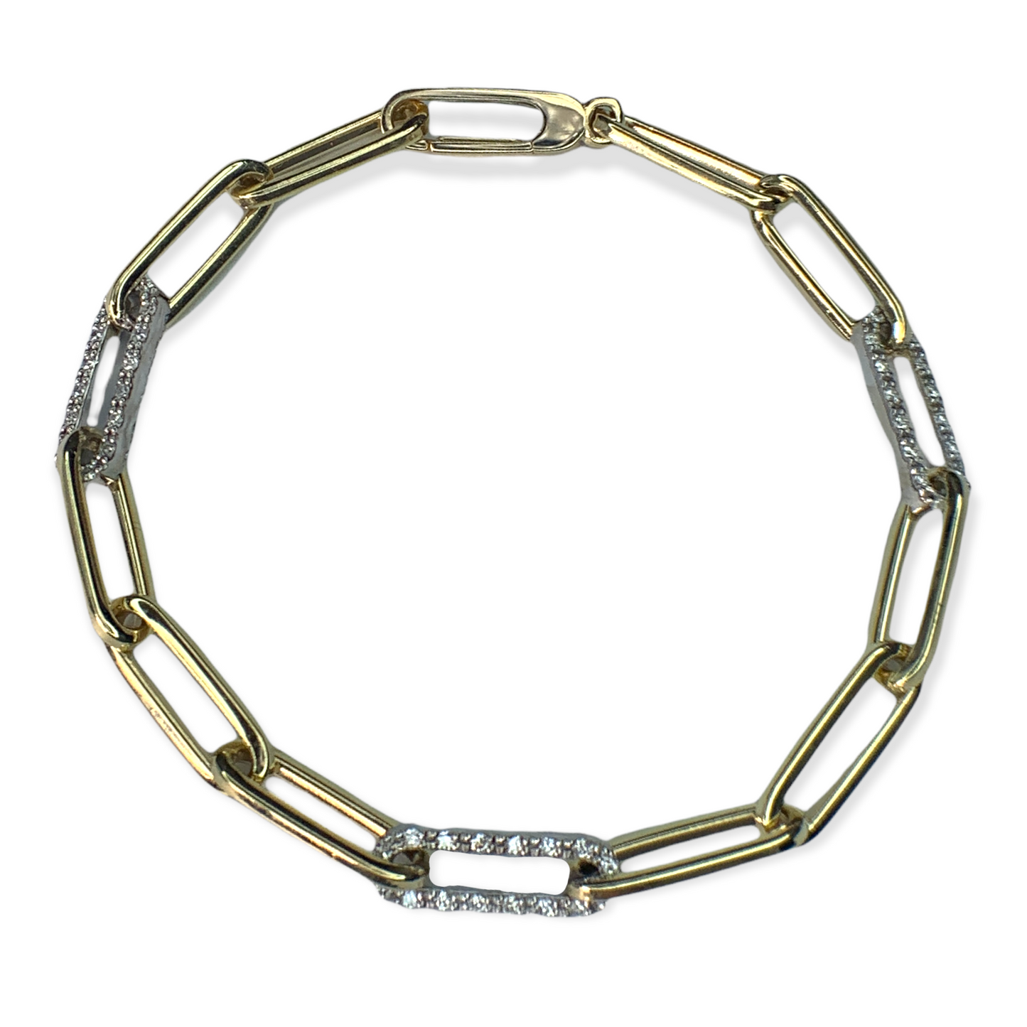 14k Gold Paperclip Bracelet With Diamonds