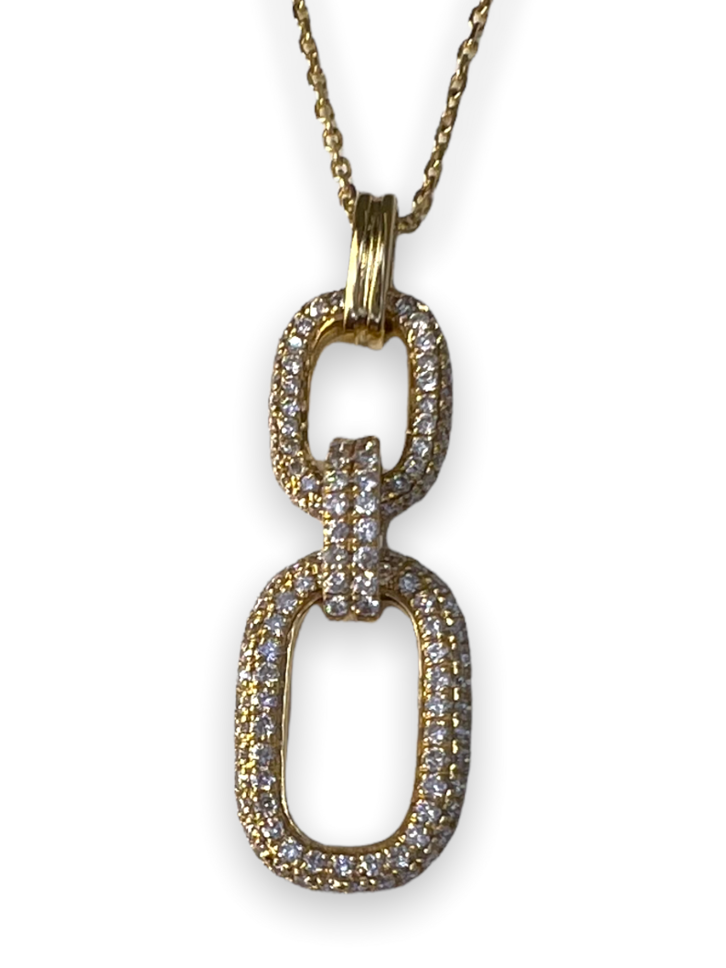 14k Gold Diamond Paper Clip Pendant Necklace