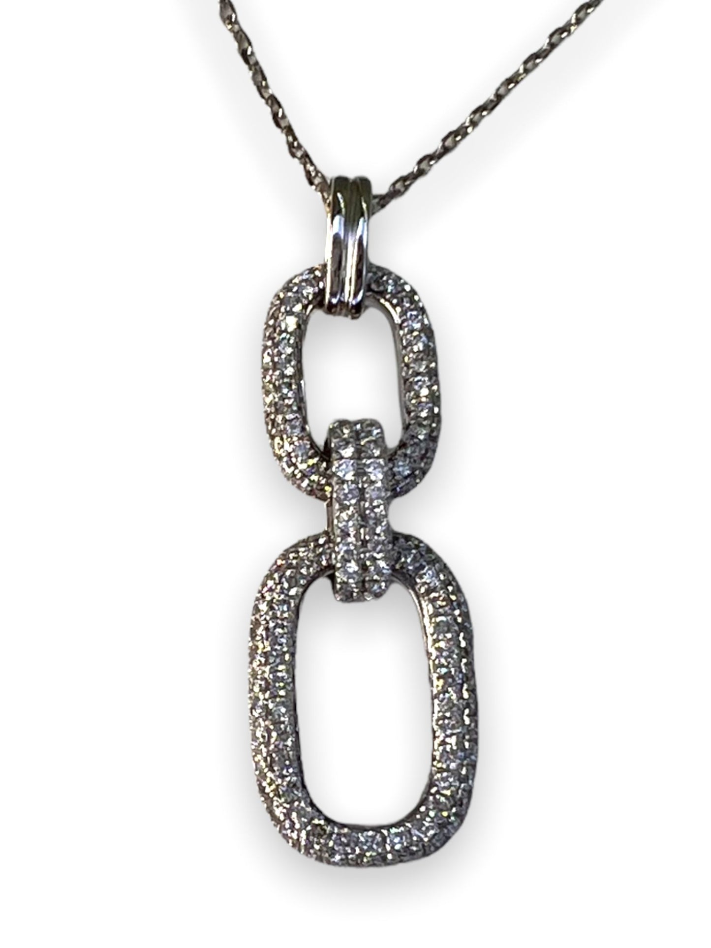 14k Gold Diamond Paper Clip Pendant Necklace