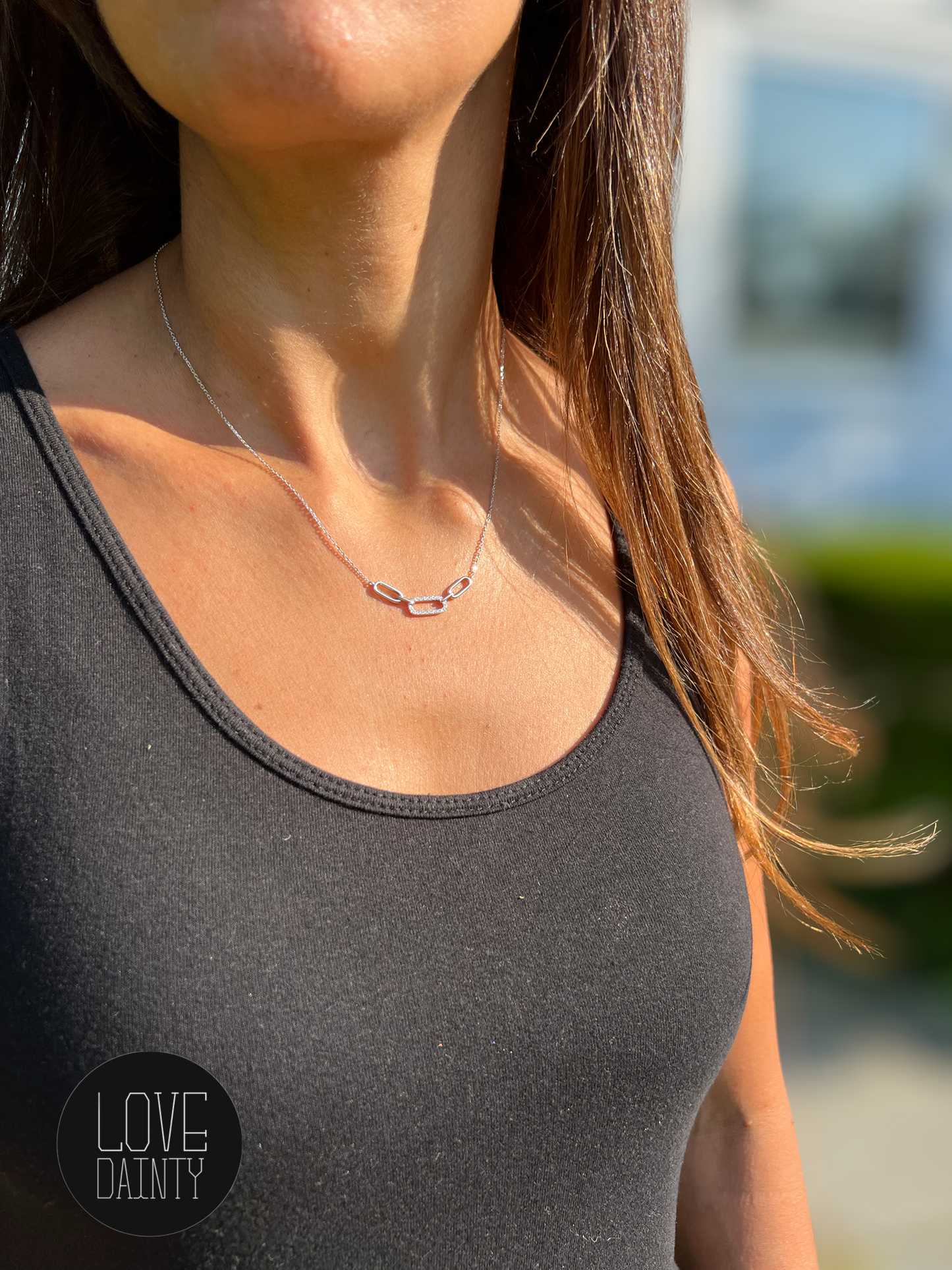 14k Gold Diamond Paper Clip Necklace