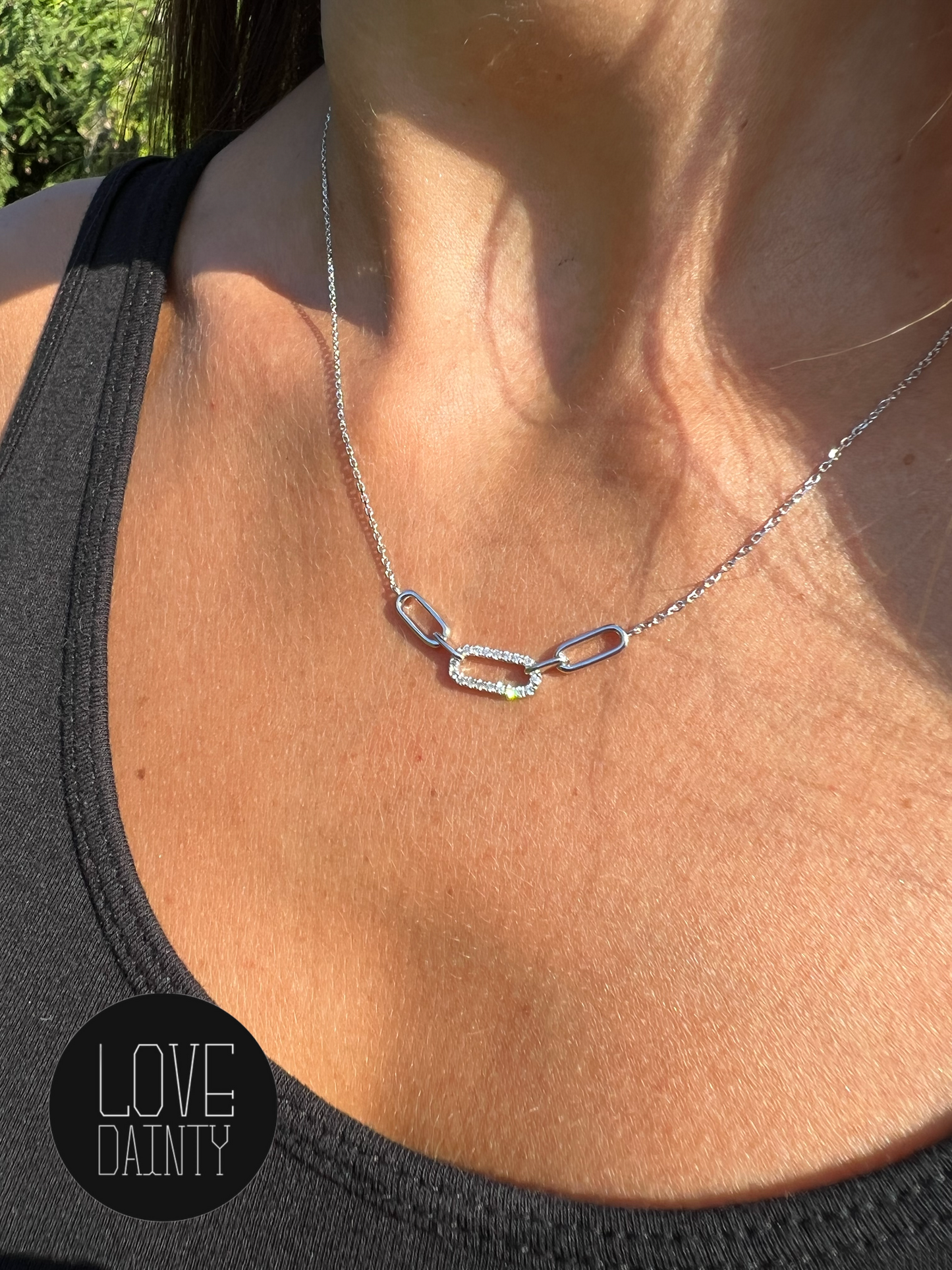 14k Gold Diamond Paper Clip Necklace