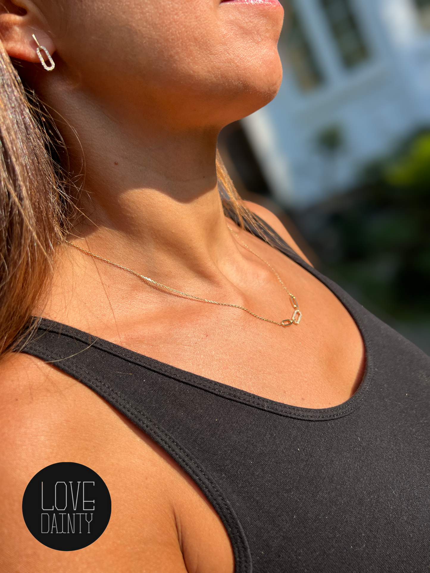 14k Gold Diamond Paper Clip Necklace