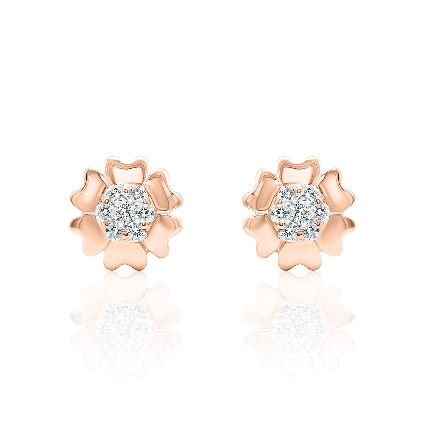 14k Gold Flower Studs Diamond Earrings