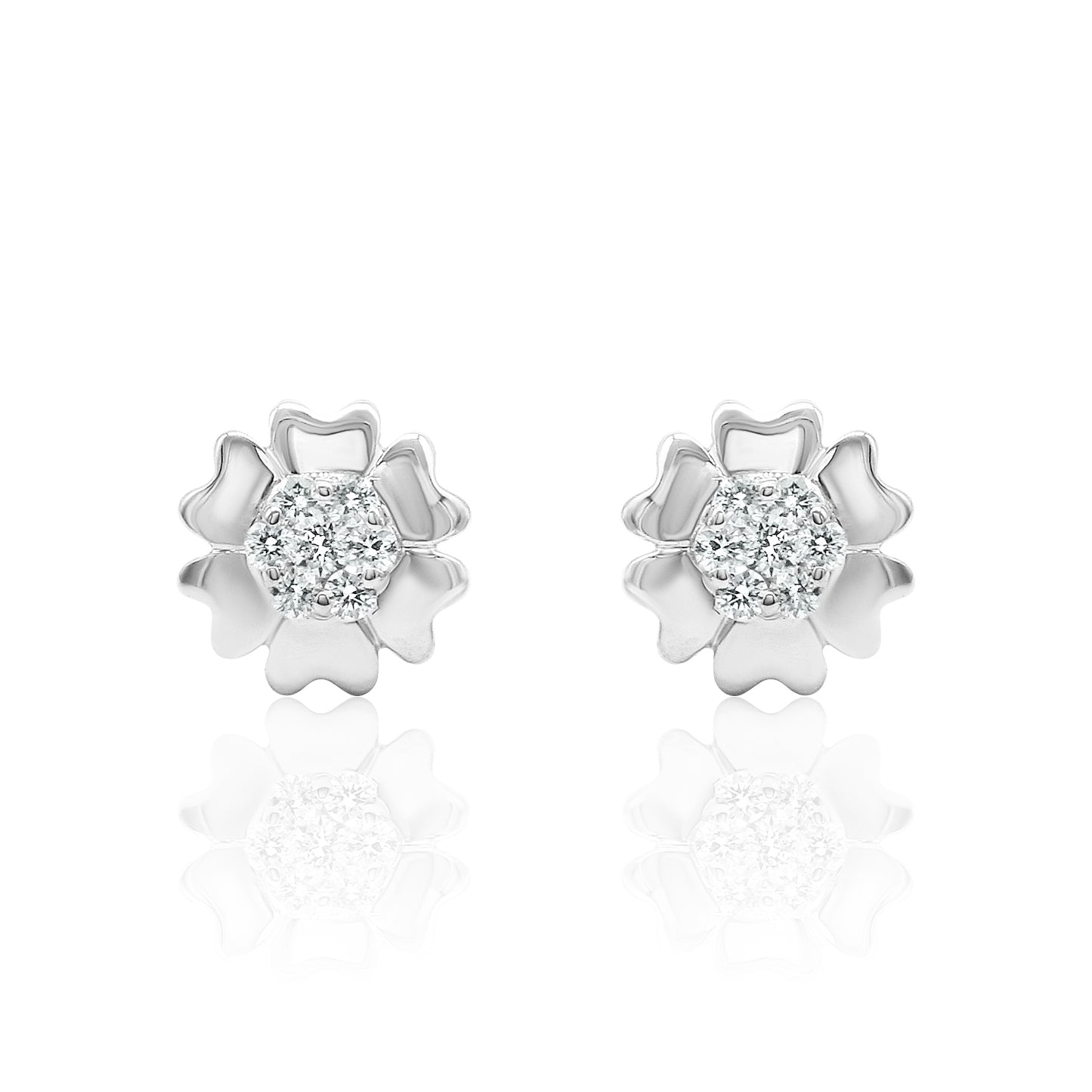 14k Gold Flower Studs Diamond Earrings
