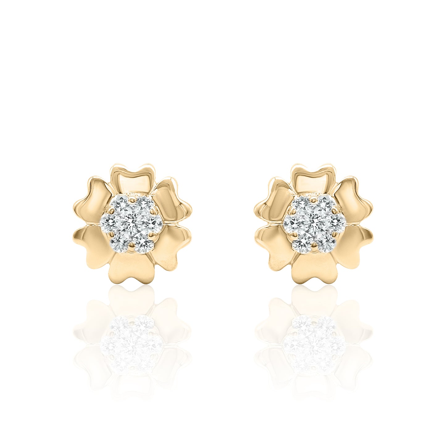 14k Gold Flower Studs Diamond Earrings