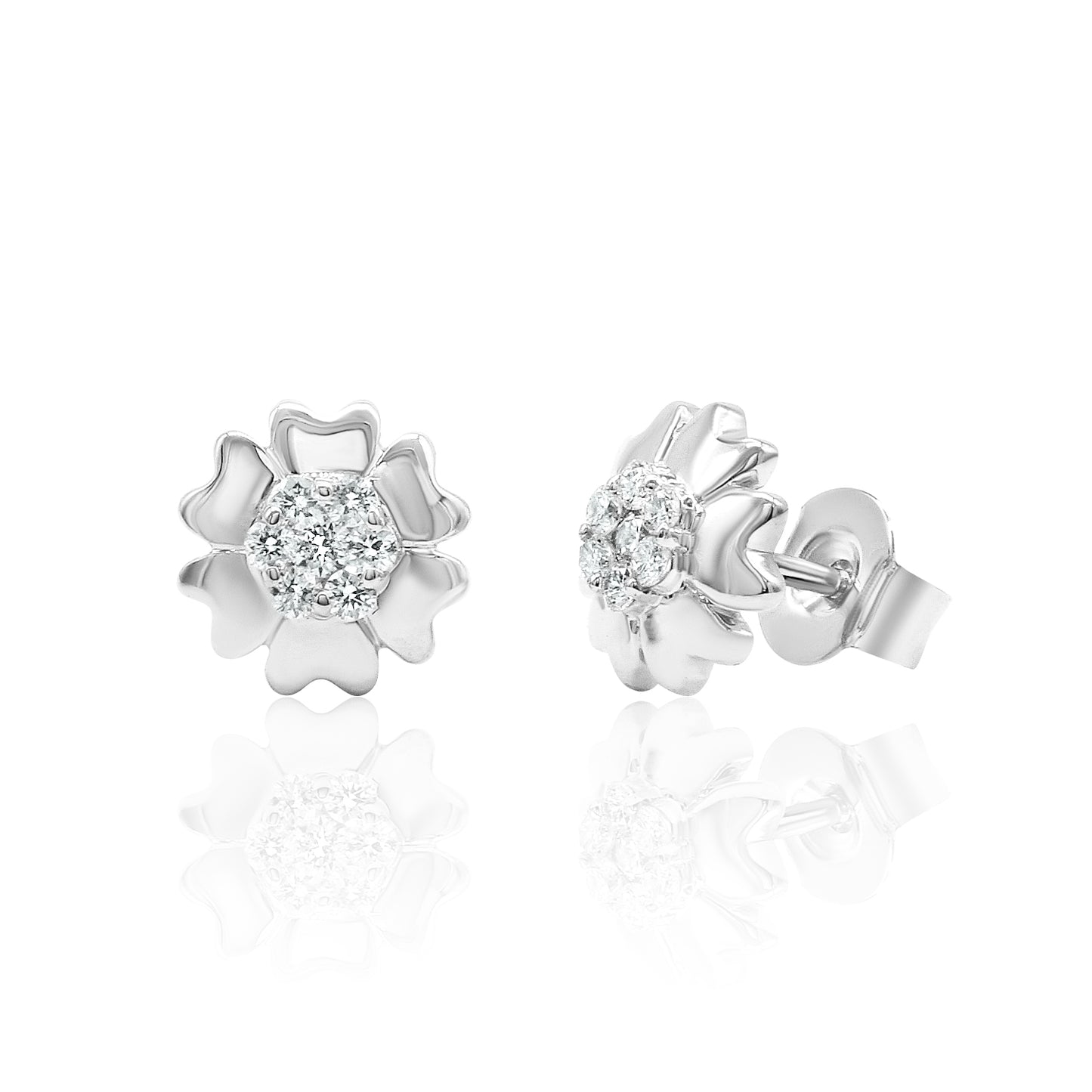 14k Gold Flower Studs Diamond Earrings