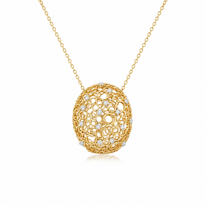 14k Gold Diamond Open Oval Bubble Pendant Necklace