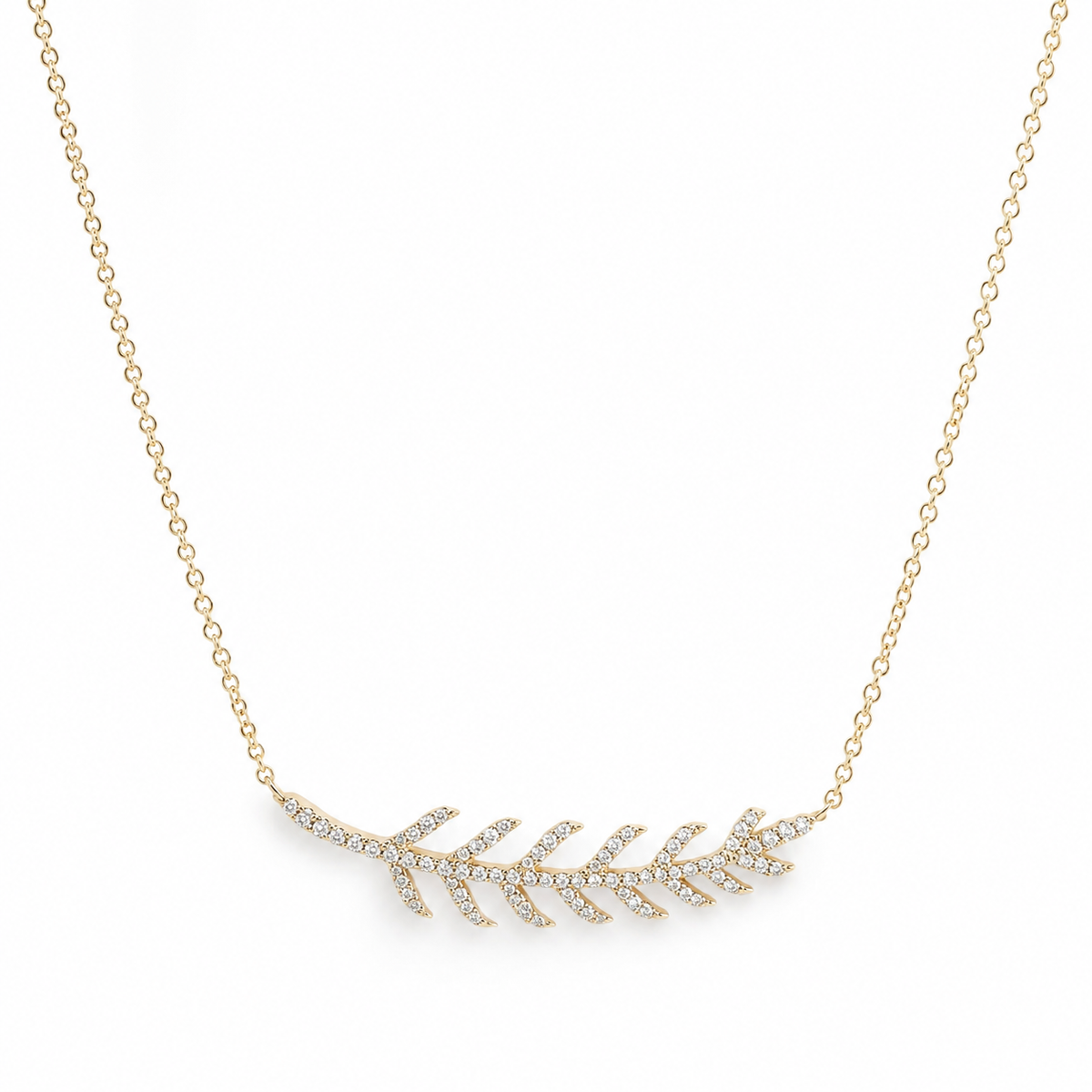 14k Gold Diamond Feather Leaf Necklace