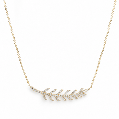 14k Gold Diamond Feather Leaf Necklace