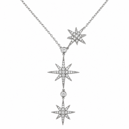 14k Gold Diamond Starburst Y Drop Lariat Necklace