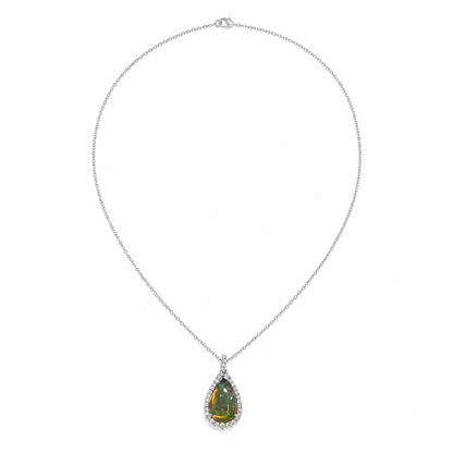 14k Gold Pear-Shaped Opal & Diamond Pendant Necklace