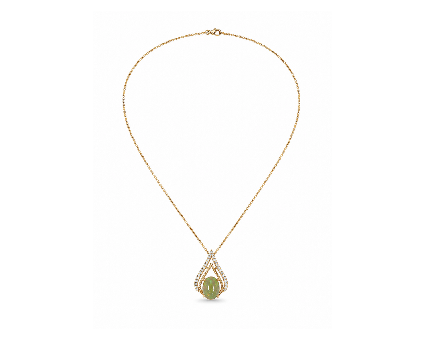 14k Gold Opal & Diamond Teardrop Necklace