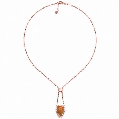 14k Solid Gold Natural Opal and Diamond Pear Drop Necklace