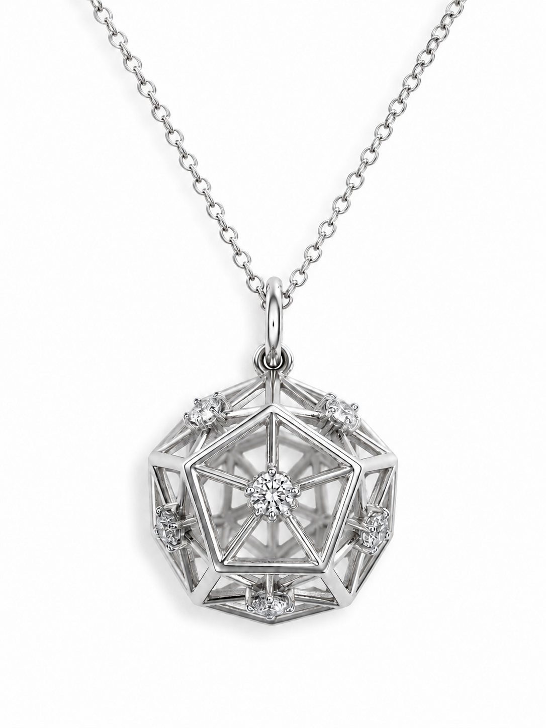 14k Gold Natural Diamond Geometric Pendant Necklace