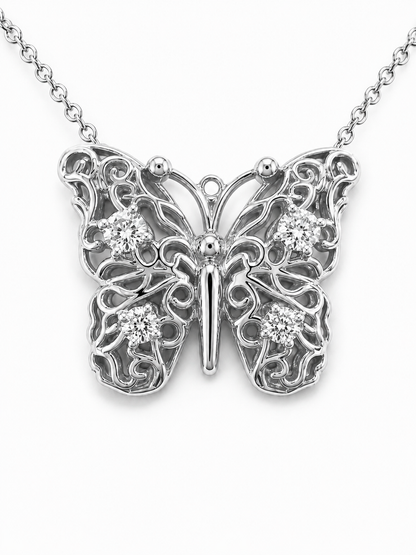 14k Gold Diamond Butterfly Necklace