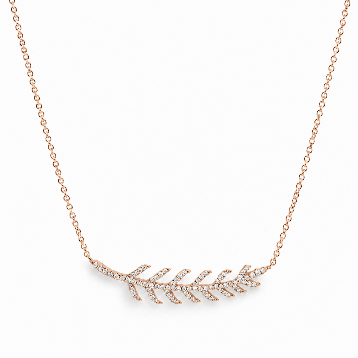 14k Gold Diamond Feather Leaf Necklace