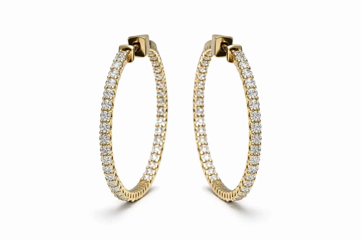 14K White Gold Natural Diamond Hoop Earrings, Inside-Out Hoops, Gift Idea, Love Dainty