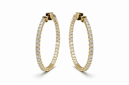 14K White Gold Natural Diamond Hoop Earrings, Inside-Out Hoops, Gift Idea, Love Dainty