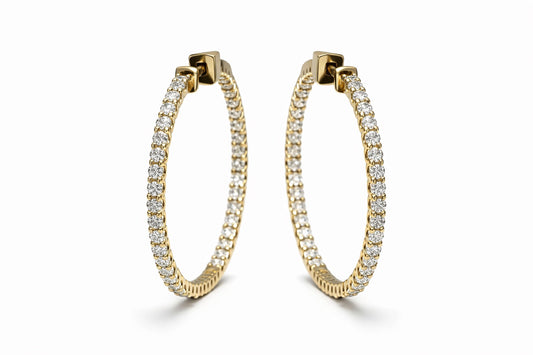 14K White Gold Natural Diamond Hoop Earrings, Inside-Out Hoops, Gift Idea, Love Dainty