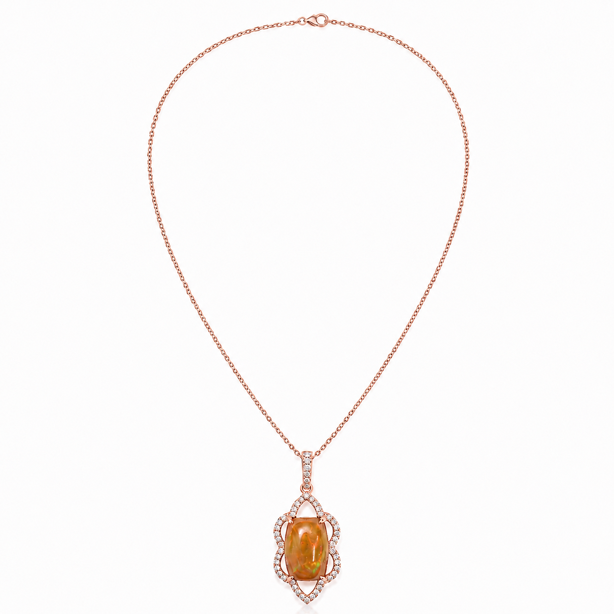 14k Gold Opal & Diamond Pendant Necklace