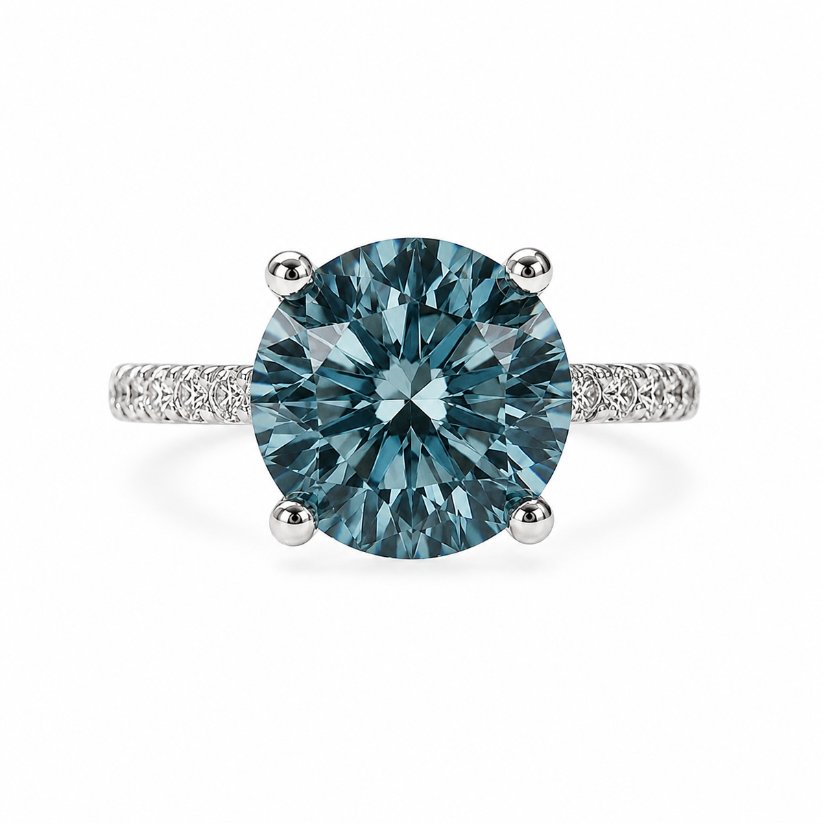 14K Gold Round Cut Fancy Vivid Blue Lab Grown Diamond Engagement Ring