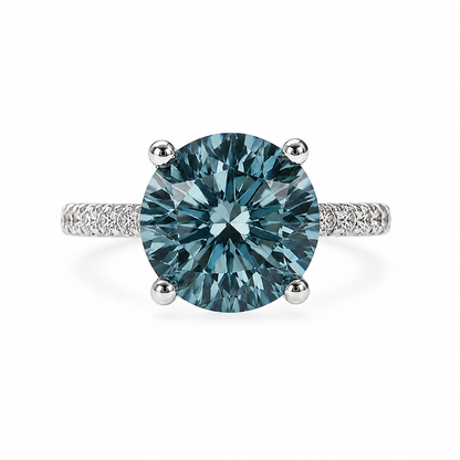 14K Gold Round Cut Fancy Vivid Blue Lab Grown Diamond Engagement Ring