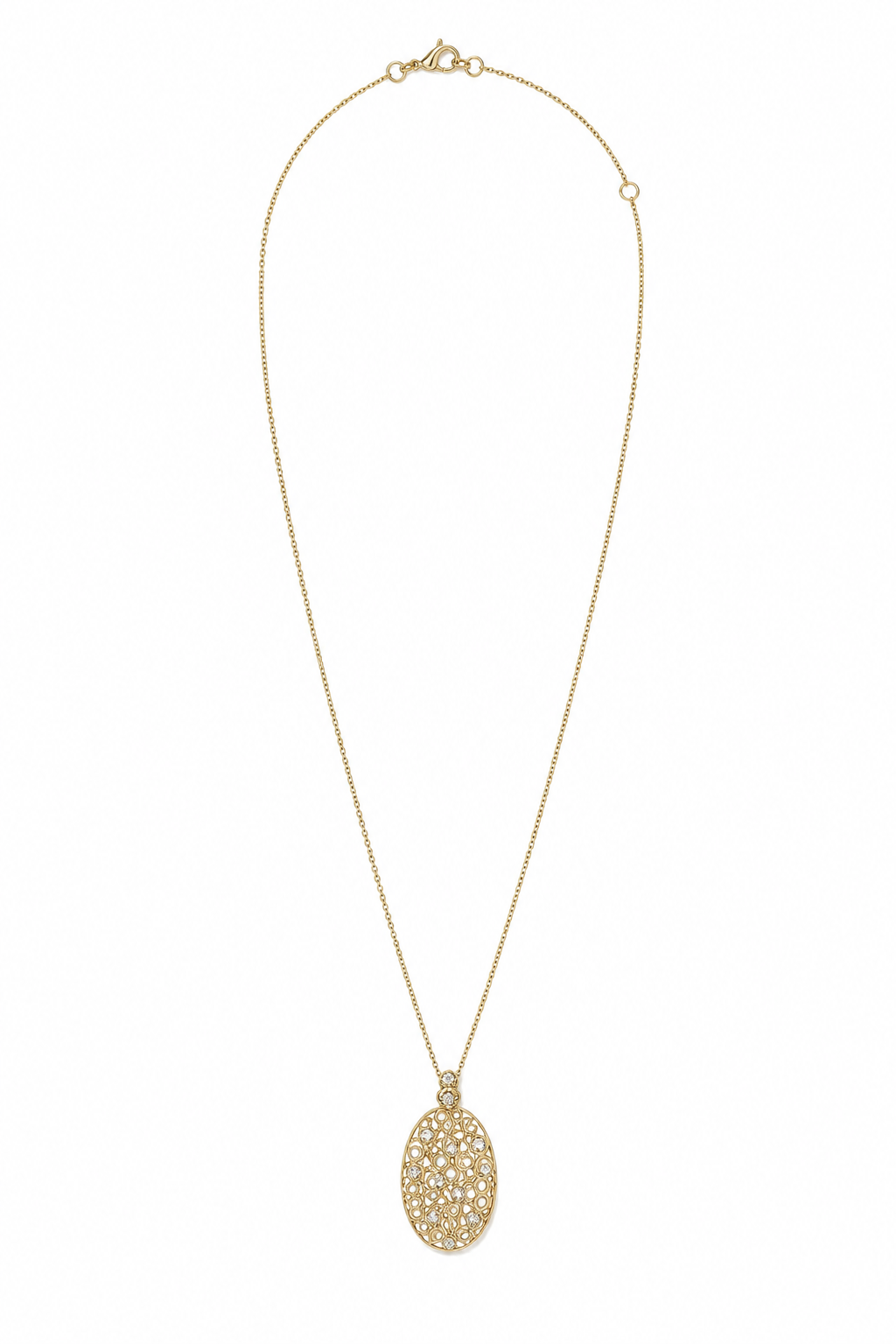14k Gold Diamond Open Oval Bubble Pendant Necklace