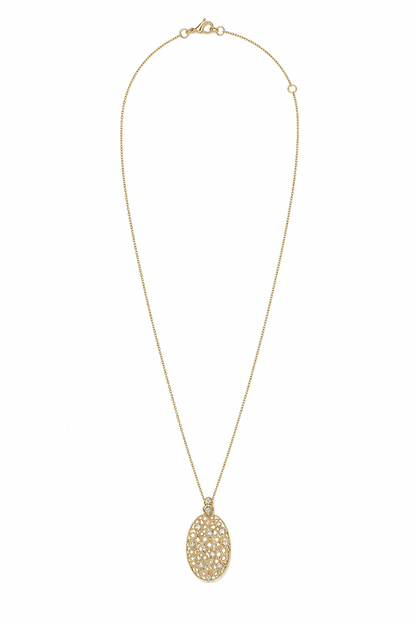 14k Gold Diamond Open Oval Bubble Pendant Necklace