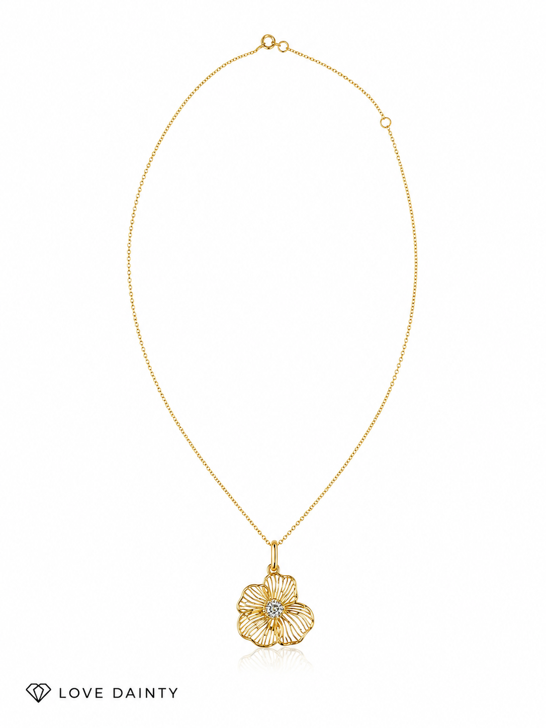 14k Gold Diamond Flower Necklace