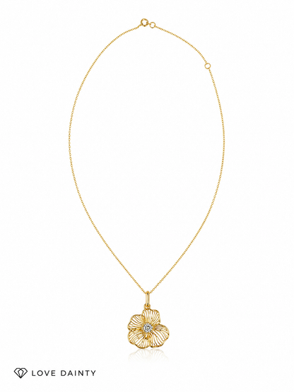 14k Gold Diamond Flower Necklace