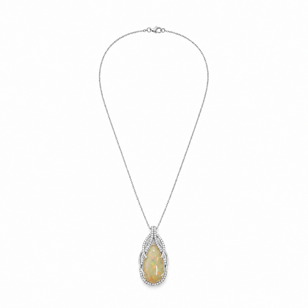 14k Gold Pear-Shaped Opal & Diamond Necklace
