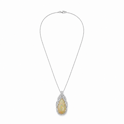 14k Gold Pear-Shaped Opal & Diamond Necklace