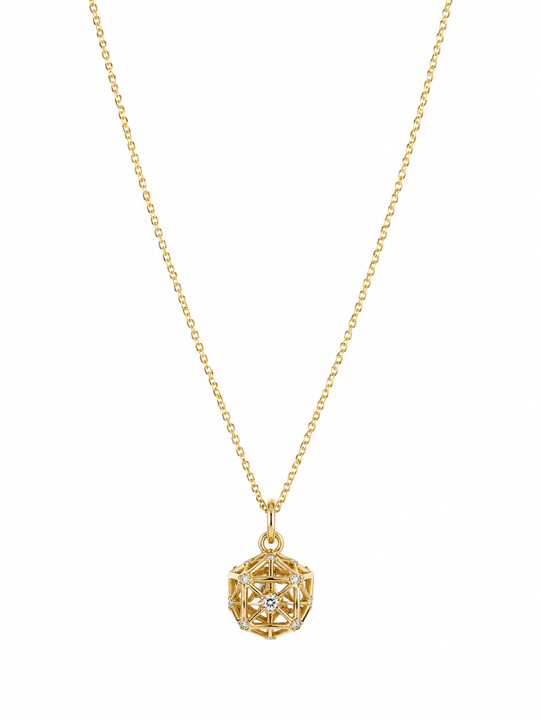 14k Gold Natural Diamond Geometric Pendant Necklace