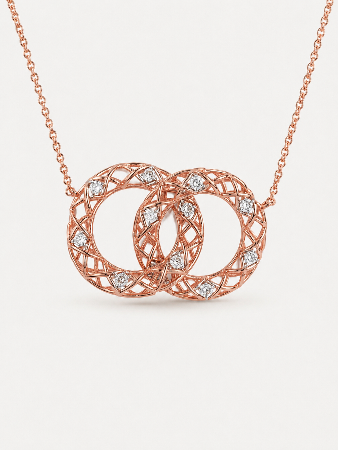 14k Gold Natural Diamond Interlocking Circle Necklace Pendant, Adjustable Layering Necklace, Minimalist Jewelry, Gift for Her, Love Dainty