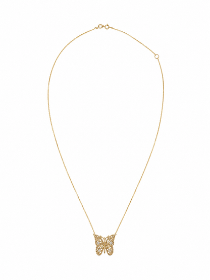 14k Gold Diamond Butterfly Necklace