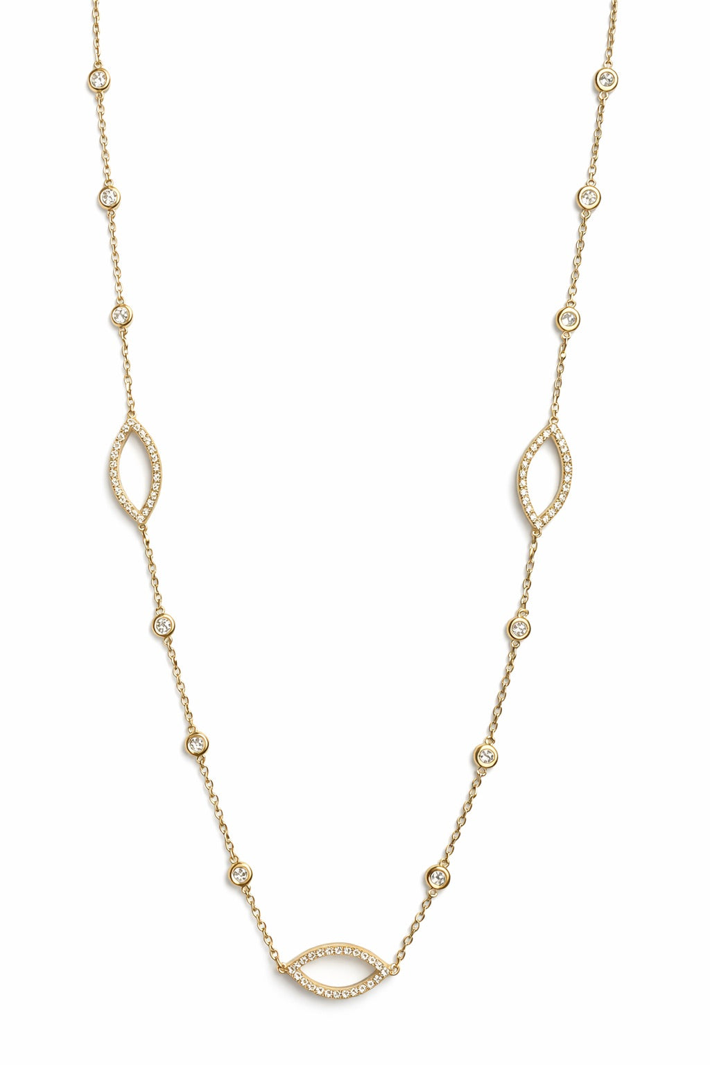 14k Gold Diamond Marquise Necklace, Bezel Diamond Station Chain, Dainty Fine Jewelry, Statement Necklace, Layering Necklace, Gift For Her
