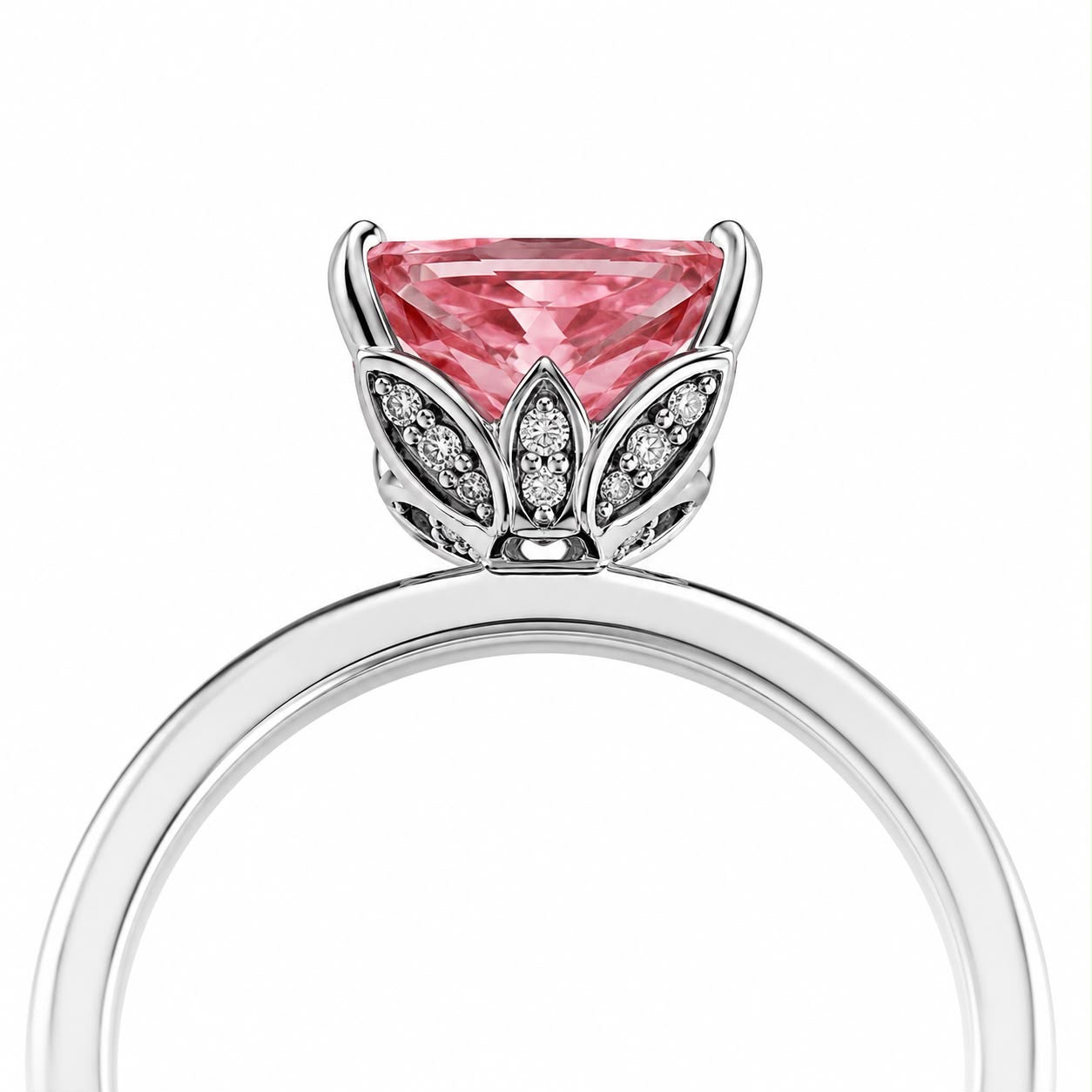 14K Gold Radiant Cut Fancy Vivid Pink Lab Grown Diamond Engagement Ring