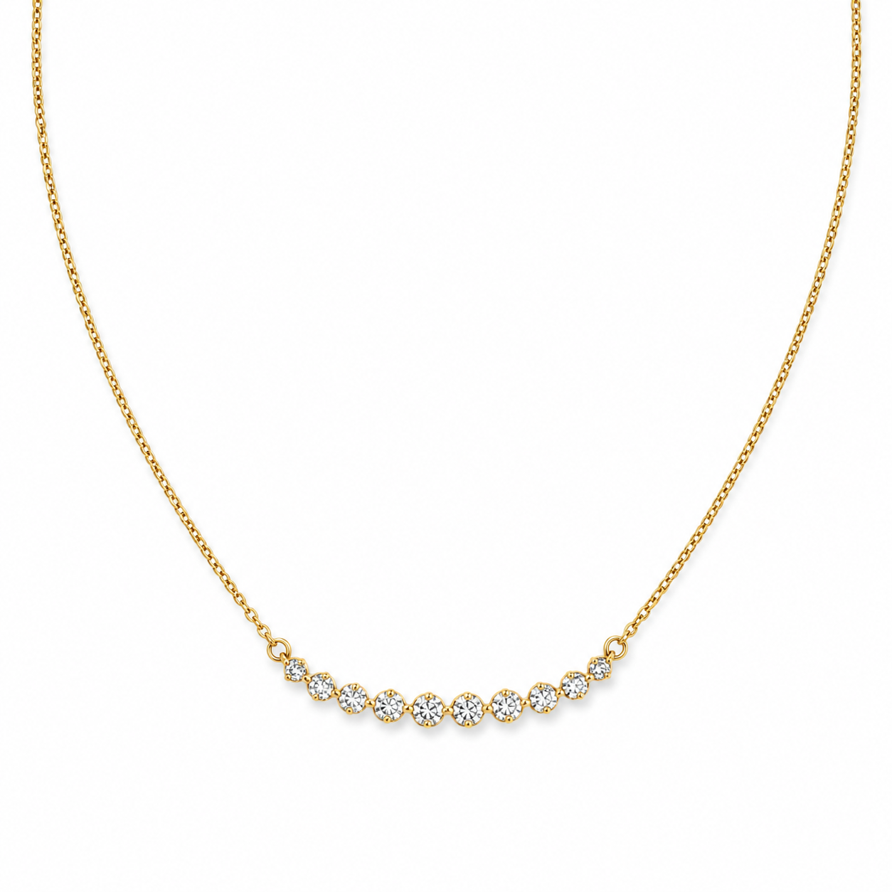 14k Gold Dainty Graduated Diamond Bar Necklace
