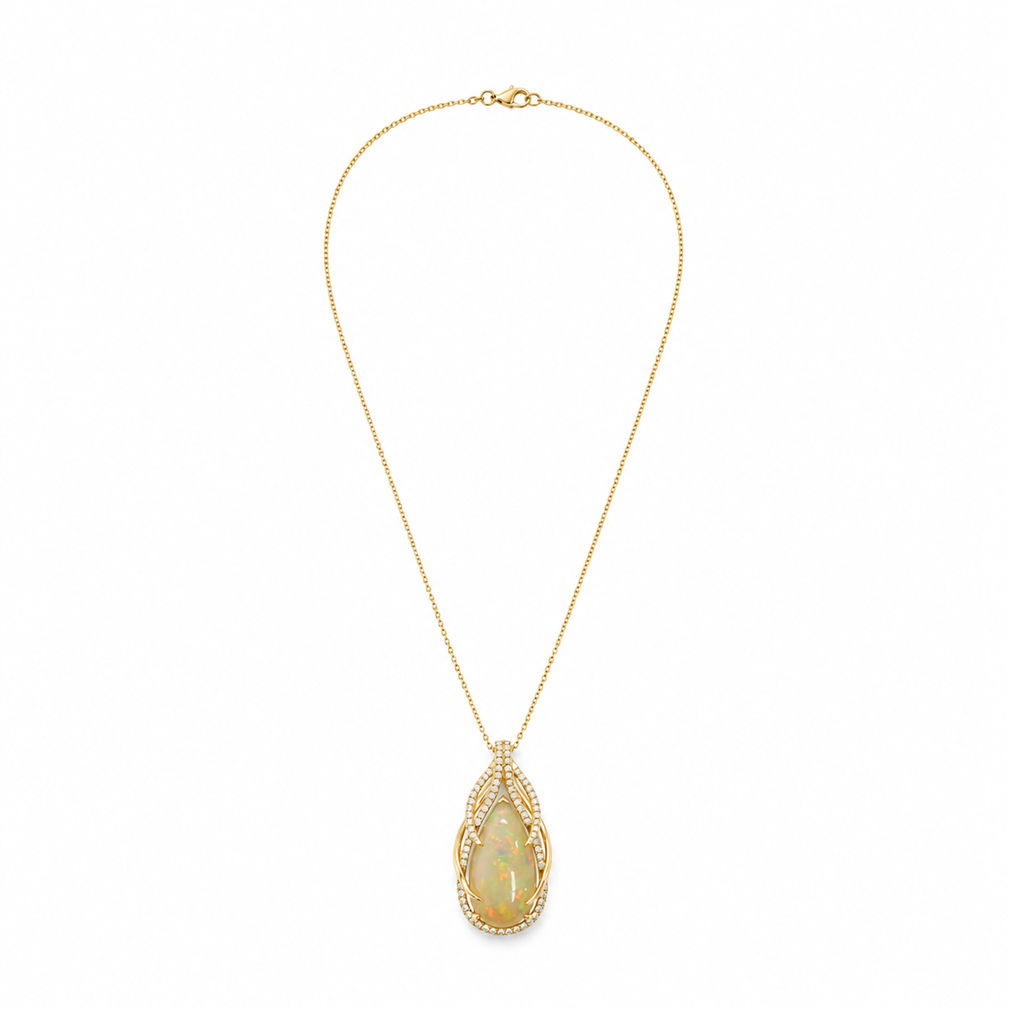 14k Gold Pear-Shaped Opal & Diamond Necklace