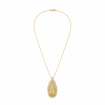 14k Gold Pear-Shaped Opal & Diamond Necklace