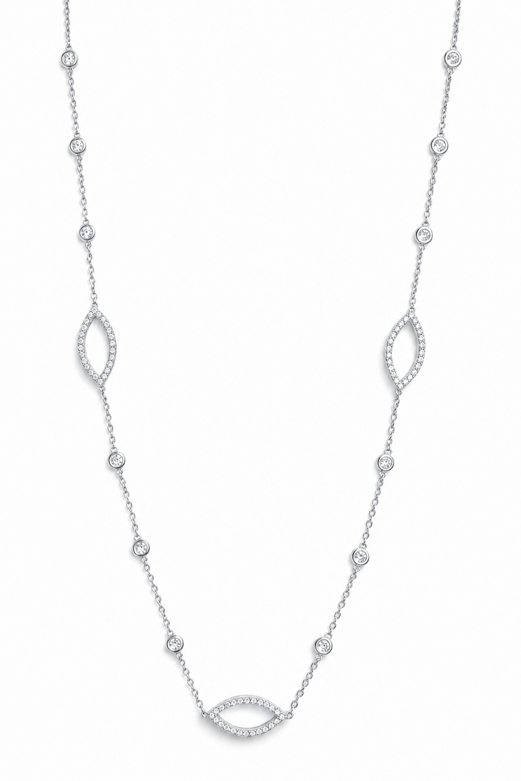 14k Gold Diamond Marquise Necklace, Bezel Diamond Station Chain, Dainty Fine Jewelry, Statement Necklace, Layering Necklace, Gift For Her