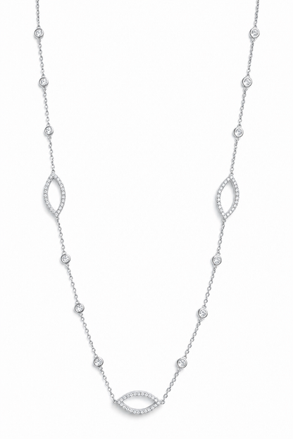 14k Gold Diamond Marquise Necklace, Bezel Diamond Station Chain, Dainty Fine Jewelry, Statement Necklace, Layering Necklace, Gift For Her