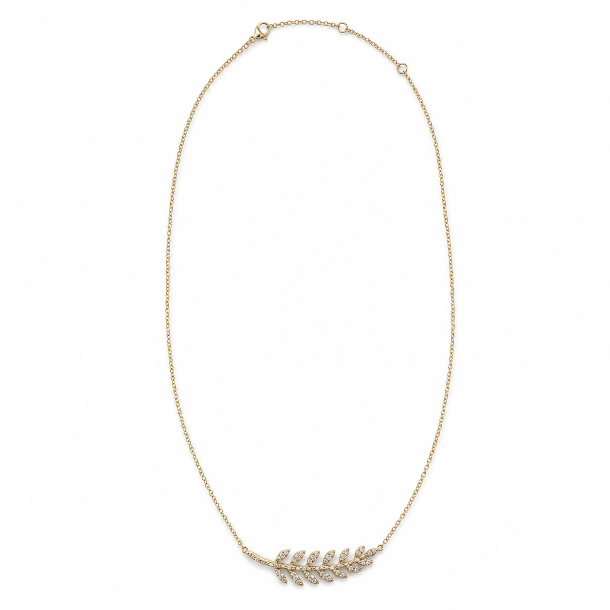 14k Gold Diamond Feather Leaf Necklace