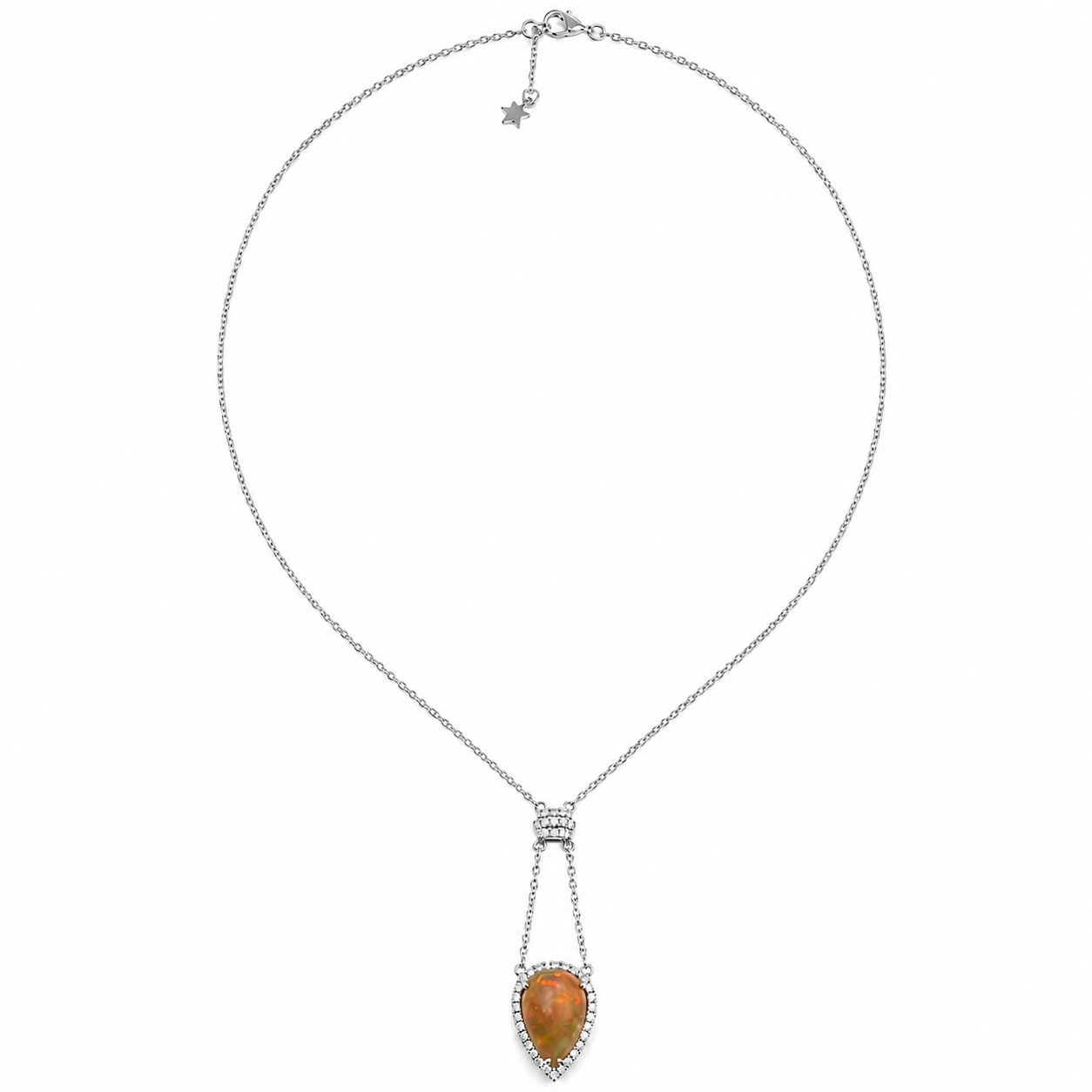 14k Solid Gold Natural Opal and Diamond Pear Drop Necklace